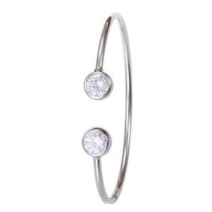 Silver Tone Open Bangle Bracelet with Rhinestones